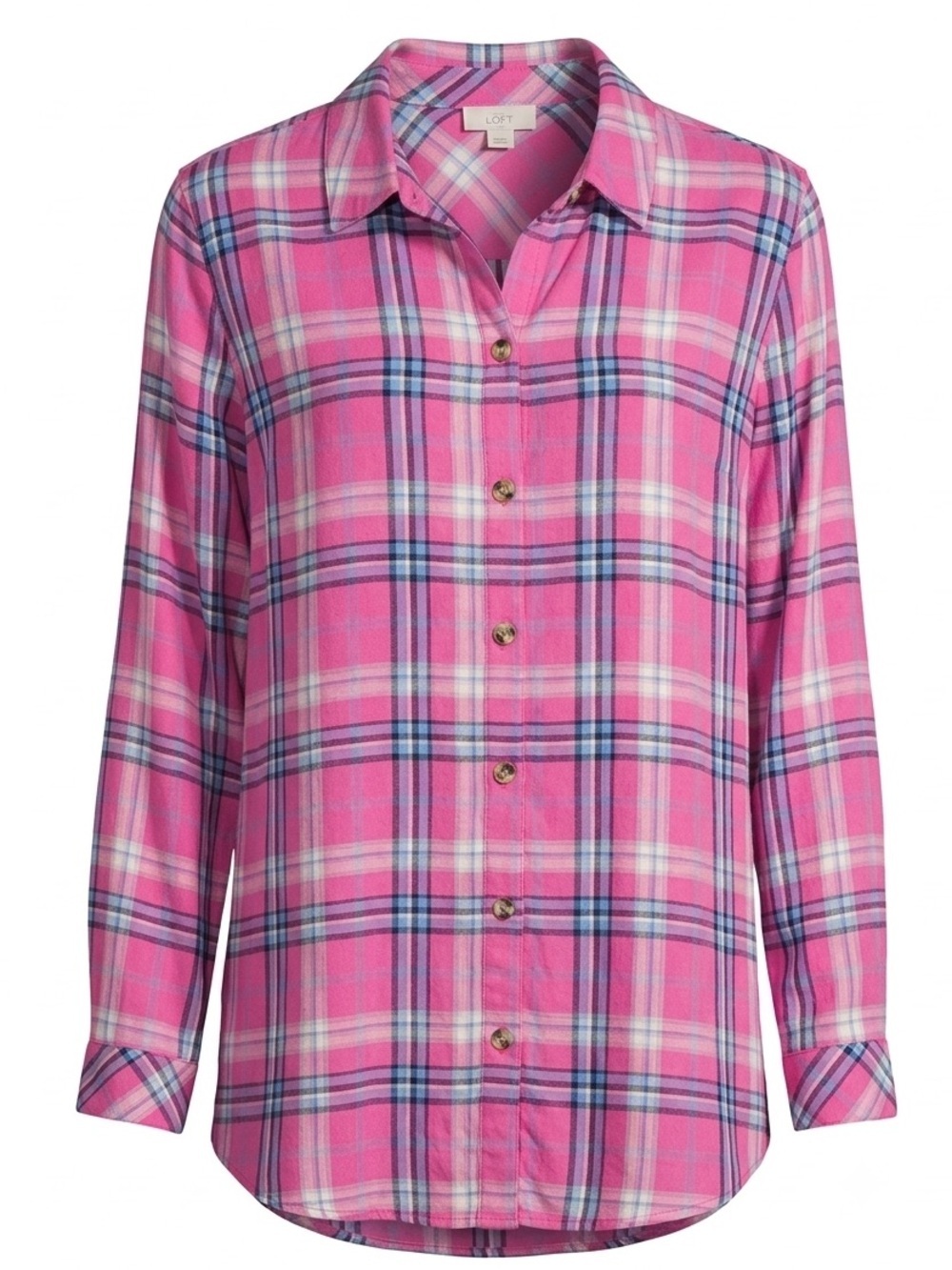 J. Jill Fuchsia Pink and Light Blue Plaid Button-Up Medium
